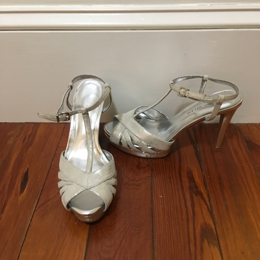 Silver strappy heels - size 7.5
